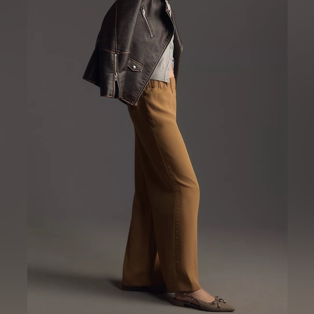 NWT Anthropologie Soft Pull-On Pants Khaki Tan Wide Leg XXS